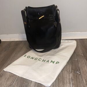 Longchamp Crossbody Shoulder bucket bag Black leather